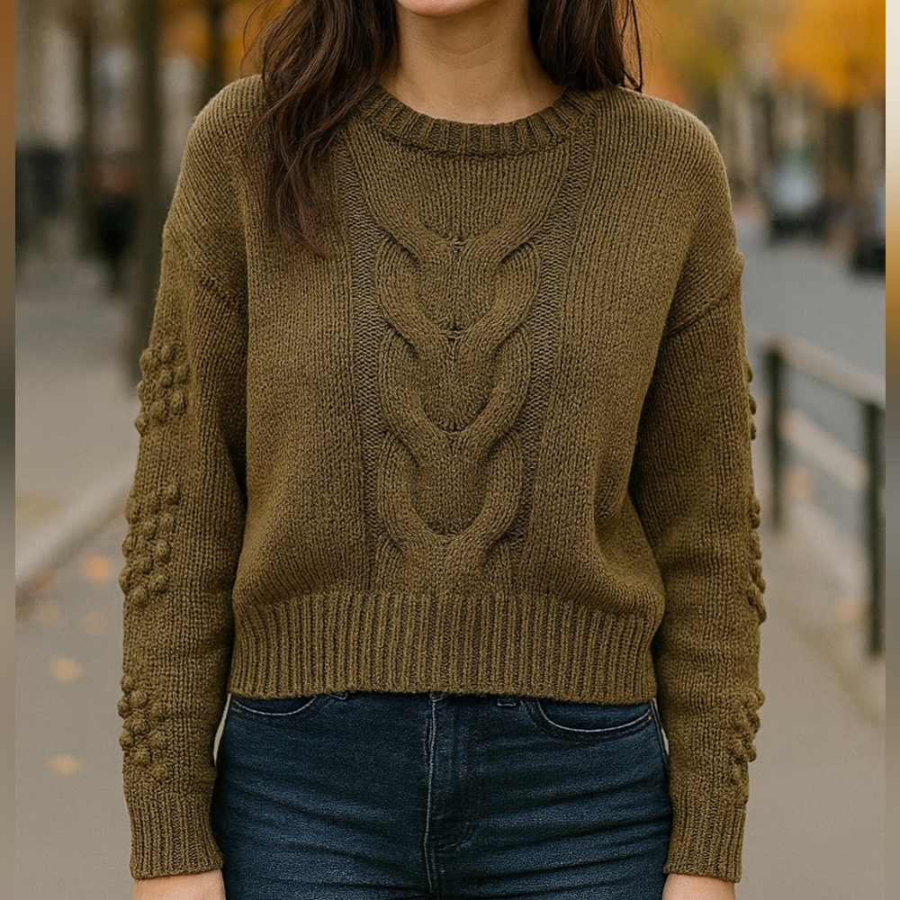 Moon & Madison Sweater Women's‎ Olive Knit Long Sleeve Crew Neck Pullover Size S